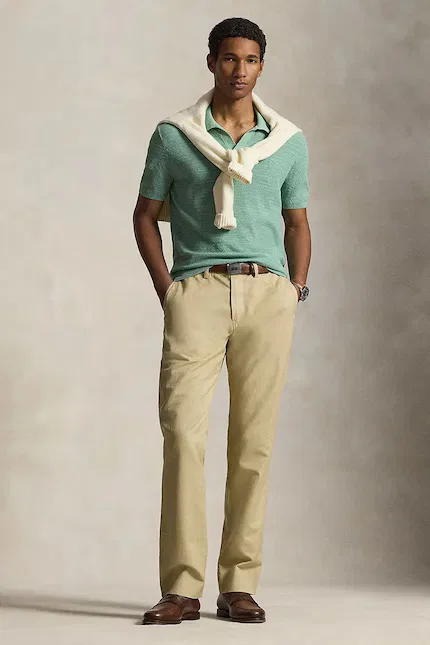Брюки из льна с хлопком модель Polo Ralph Lauren, коричневый — фото 3