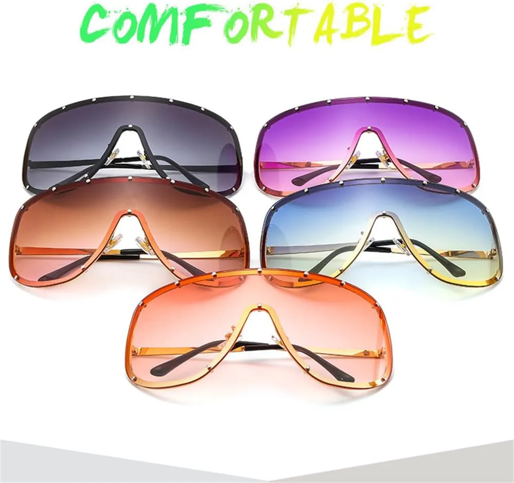 

Большие солнцезащитные очки без оправы для женщин и мужчин, с цельной линзой и козырьком, большие солнцезащитные очки с защитой от УФ-излучения UV400 HCPIHF, 5