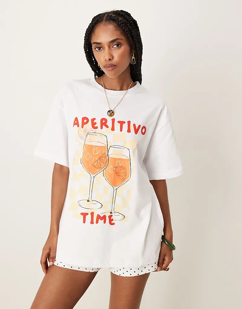 

Футболка свободного кроя ASOS DESIGN с изображением аперитива белого цвета