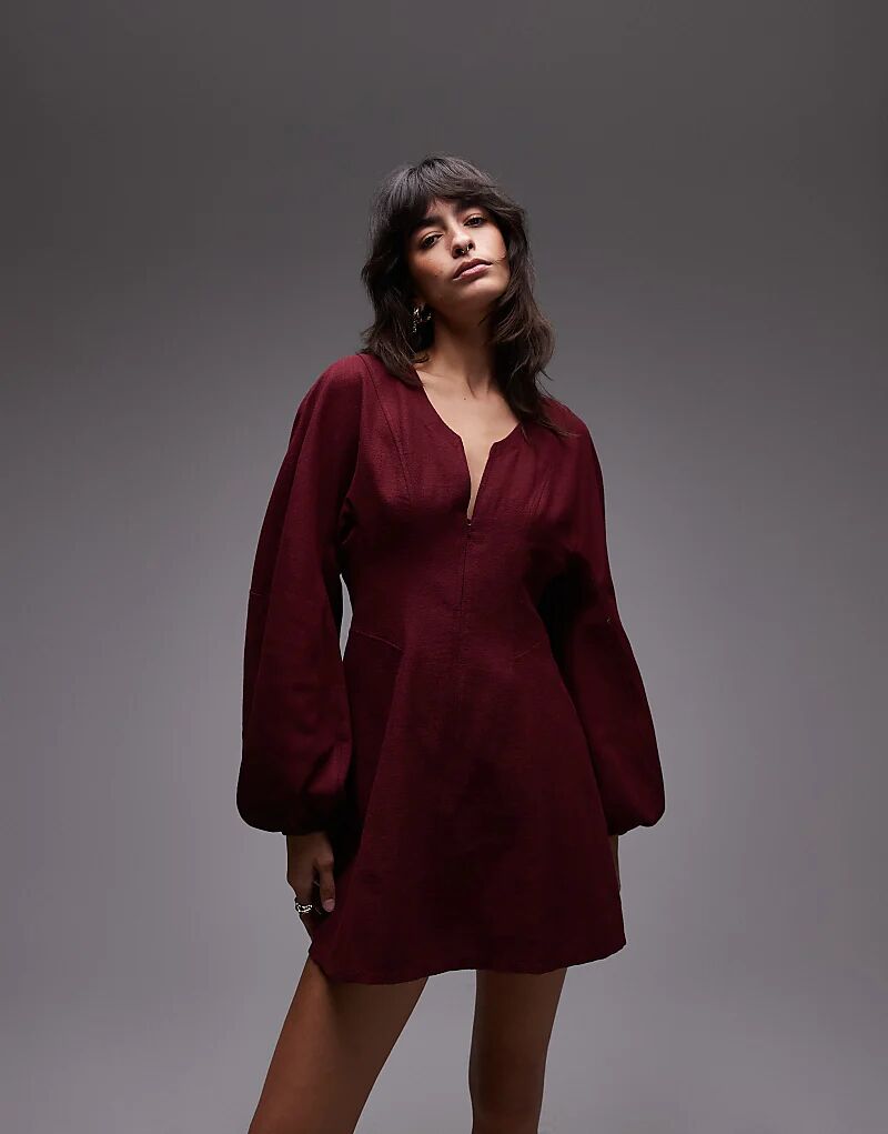 

Платье-мини с пышными рукавами ASOS DESIGN бордового цвета