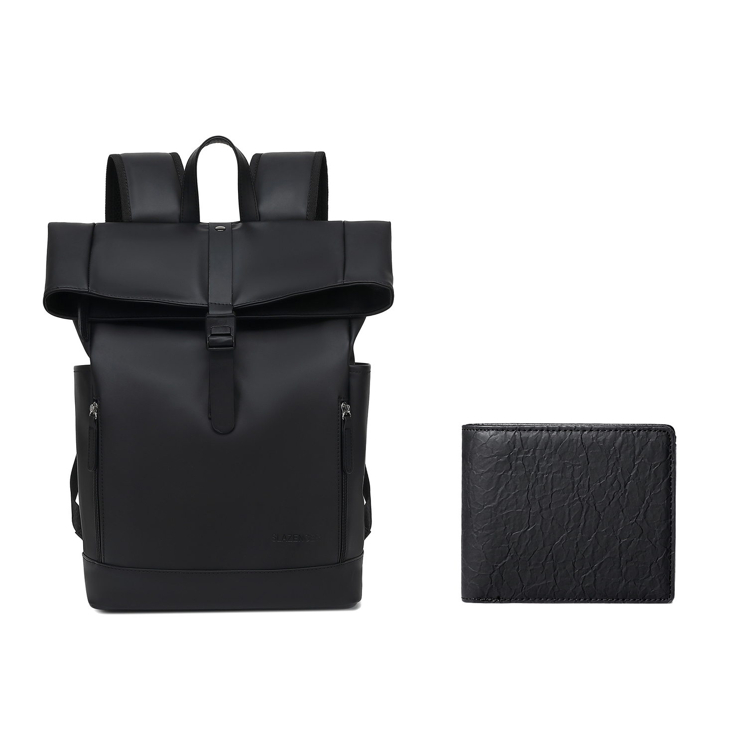 

Slazenger Мягкий кожаный рюкзак унисекс черный с шестиугольным узором, Black+Q32-D Black