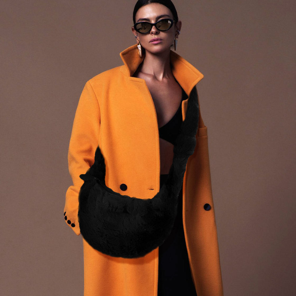 

Искусственный мех плюшевая сумка через плечо FASHNZFAB, черный