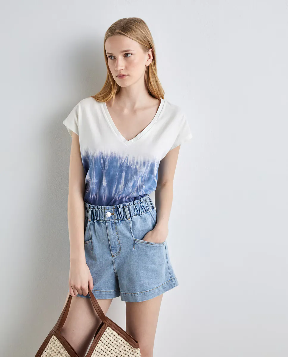 

Женская футболка с короткими рукавами и V-образным вырезом Easy Wear, цвет Denim