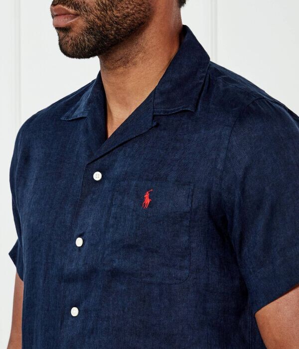 Рубашка льняная Polo Ralph Lauren классического кроя, синий — фото 4