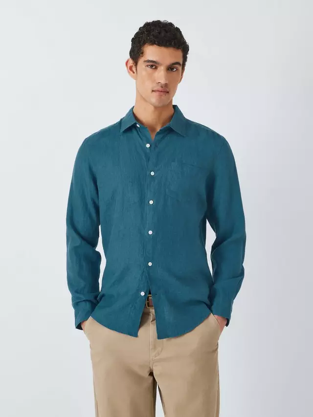

Рубашка John Lewis Linen Long, цвет mallard/blue