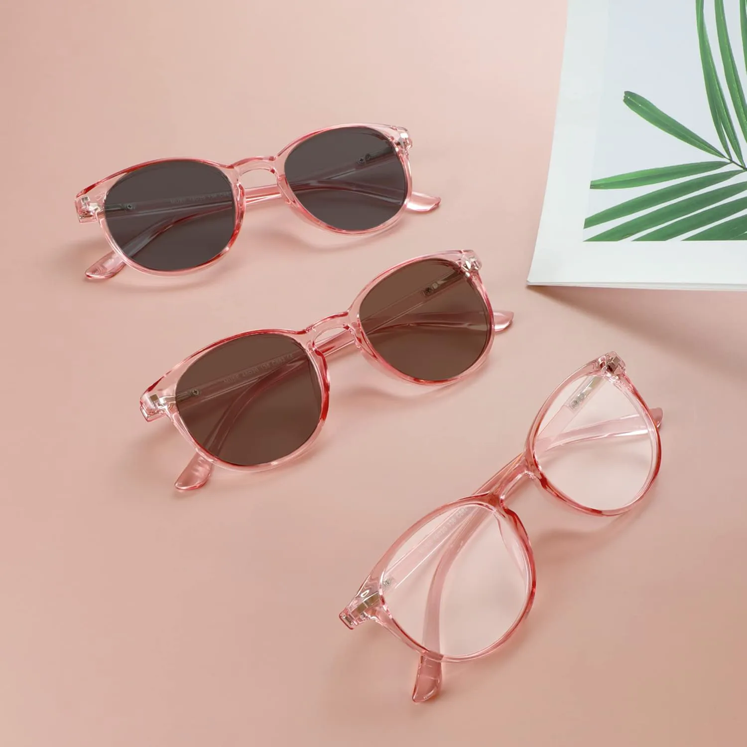 

YEIN Набор из 3 овальных солнцезащитных очков для женщин и мужчин в стиле ретро, ​​модные линзы 3 цветов (включая очки для защиты от синего света), Muse_clear Pink