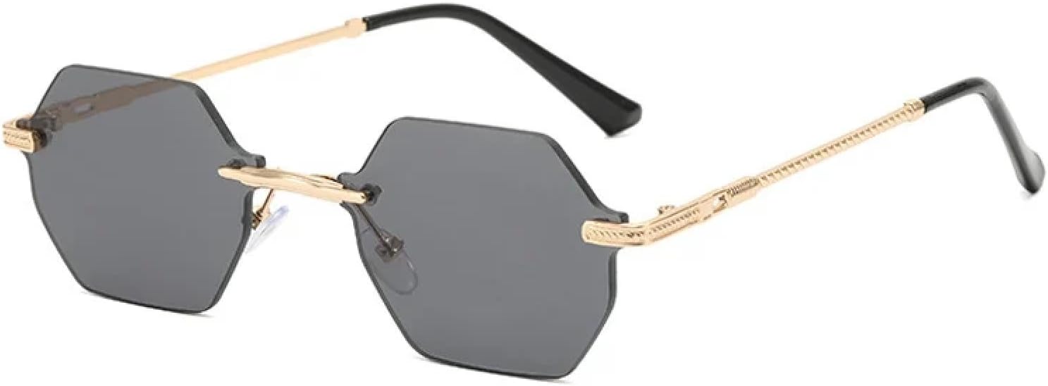 

Винтажные безободковые металлические солнцезащитные очки для женщин и мужчин, роскошные панк-очки в стиле хип-хоп, очки с защитой от УФ-излучения UV400 TKKTLLT, Gold-black