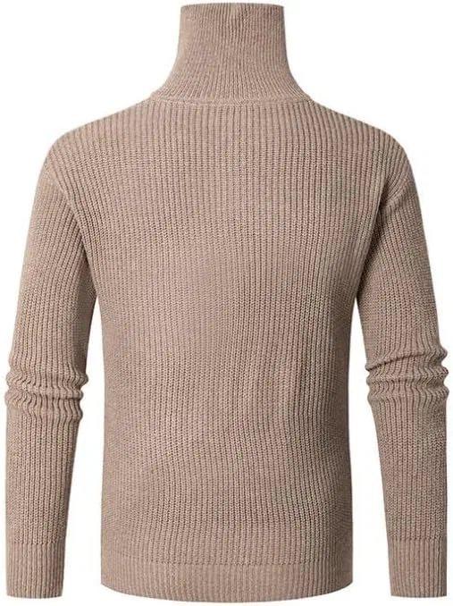 Мужской свитер Slim Fit с полумолнией и воротником стойкой Generic, хаки — фото 3