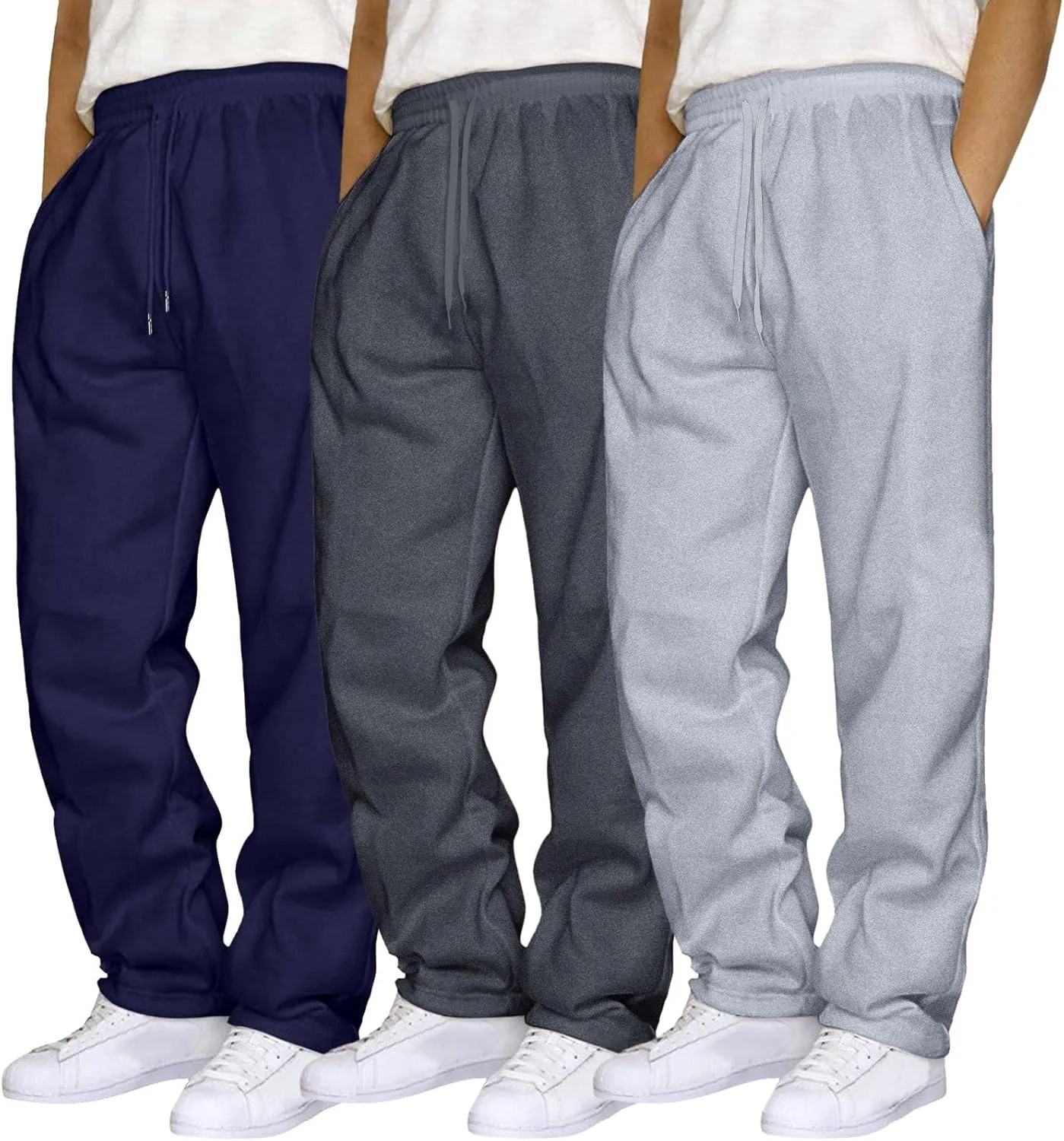 Широкие мешковатые спортивные штаны для мужчин прямого кроя удлиненные активные джоггеры однотонные открытая штанина свободный низ Generic, темно-синий — фото 2