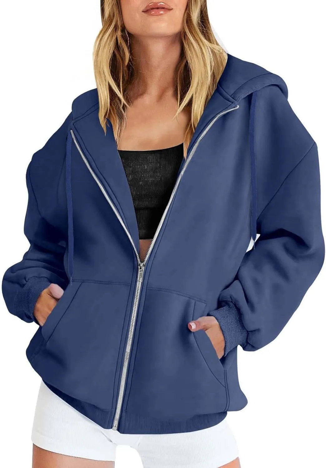 

Женский худи на молнии Plus Size с карманами и шнурком APRDFEU