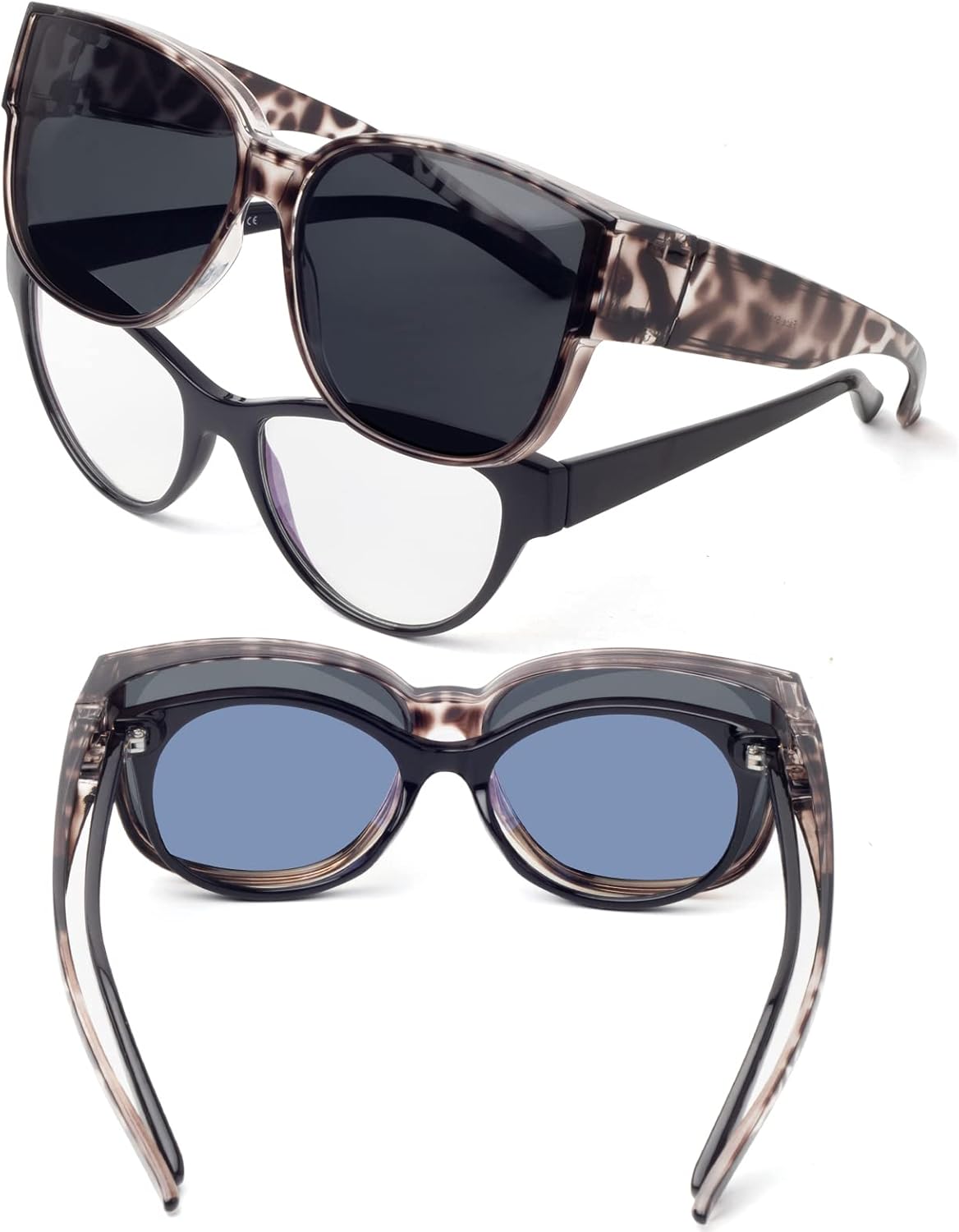 

Солнцезащитные очки с поляризованным покрытием, надеваемые поверх обычных очков, женские солнцезащитные очки с защитой от УФ-излучения, легкие Face Shadow, Xl Grey Leopard / Dark Grey