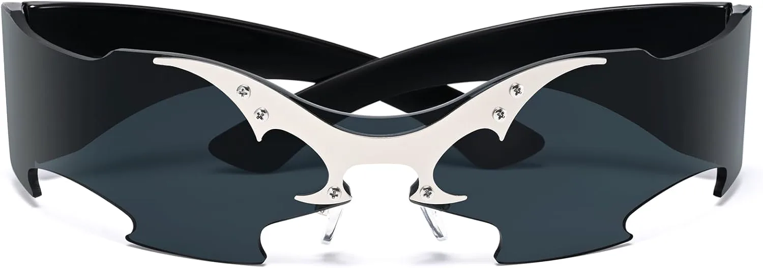 

Футуристические солнцезащитные очки Dollger в стиле Y2K, космический циклоп, обтекаемая форма, без оправы, полупрозрачные зеркальные линзы, Black Frame Flame Pattern