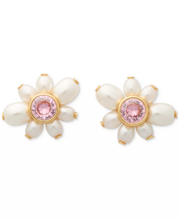 

Серьги-Гвоздики в форме цветка с кубическим цирконием золотистого оттенка и искусственным жемчугом Kate Spade New York, pink.