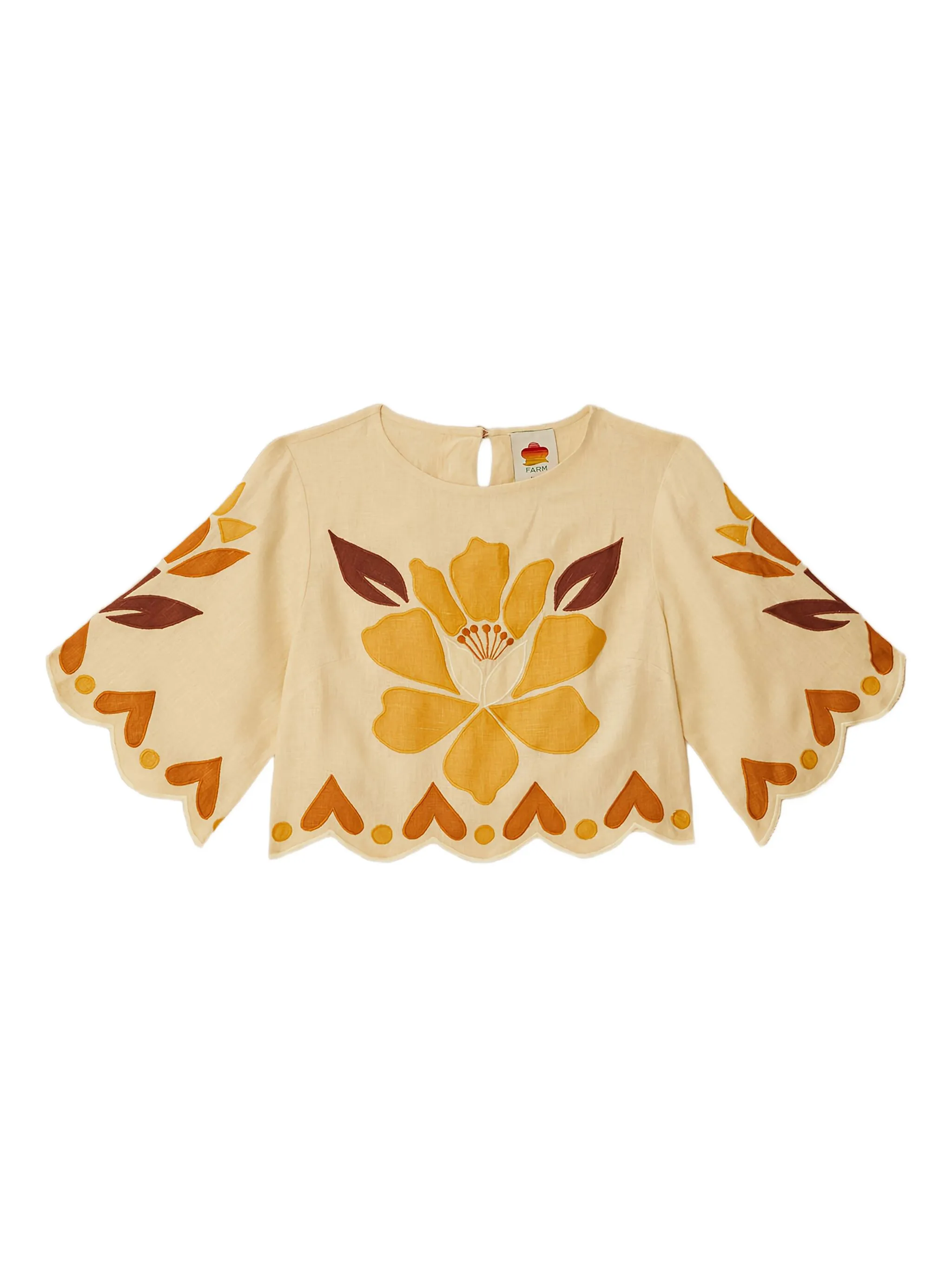 

Топ с фестонами и цветочной аппликацией Farm Rio, бежевый