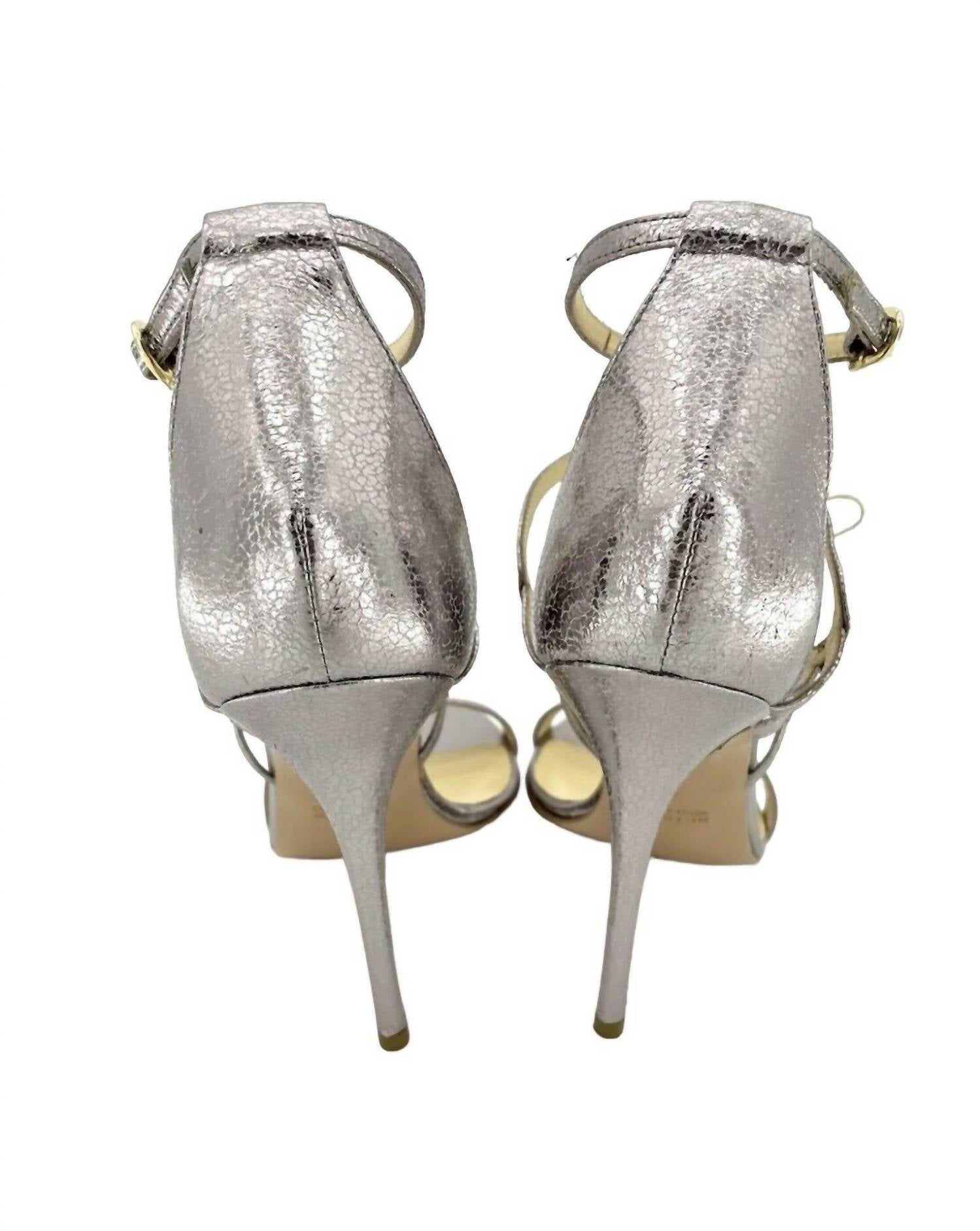 Женские кожаные босоножки на высоком каблуке серебристого цвета ICONE, серебряный — фото 4