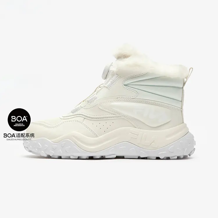 Боа нескользящие утепленные высокие кроссовки White для подростков FILA KIDS, Micro белый/FILA белый — фото 3