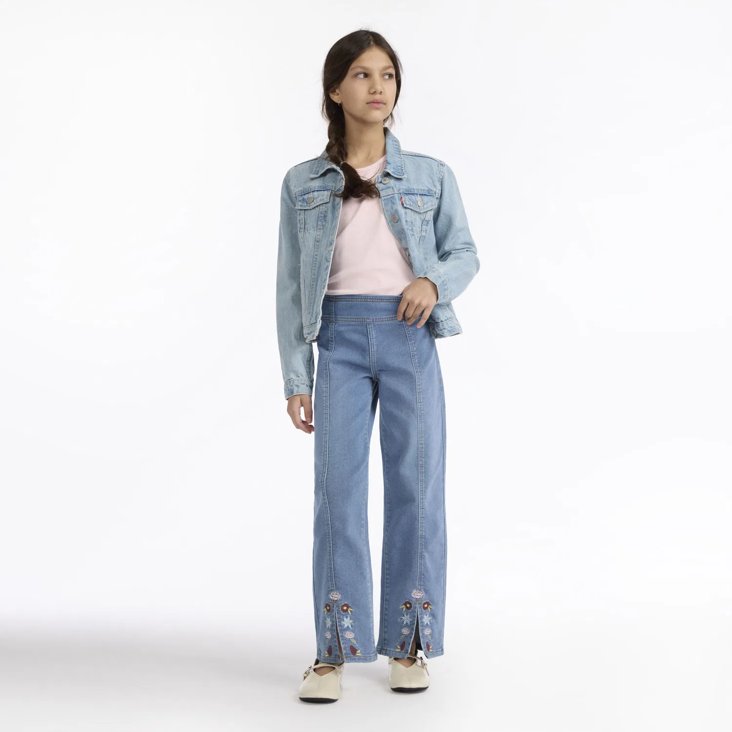 Джинсы Dobby Pull On Wide Leg Jeans для девочек 7-16 лет Levi's, Medium Wash — фото 4