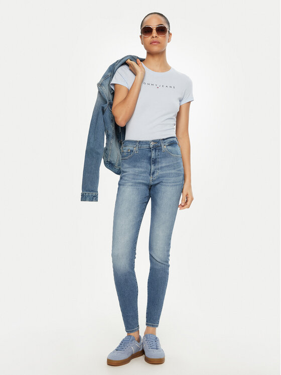 

Облегающая футболка Linear DW0DW18398 Tommy Jeans, голубой