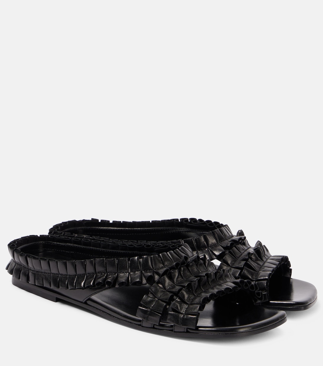 Сандалии из кожи с рюшами Dries Van Noten, черный