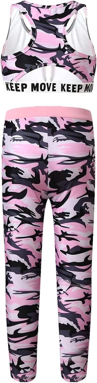 Детский спортивный комплект: топ на бретелях и леггинсы, Moggemol, Zipper-pink-camo — фото 2