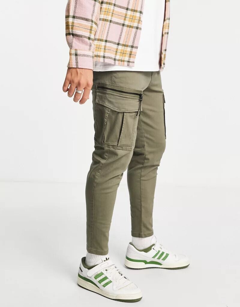 

Зауженные брюки карго цвета хаки Jack & Jones