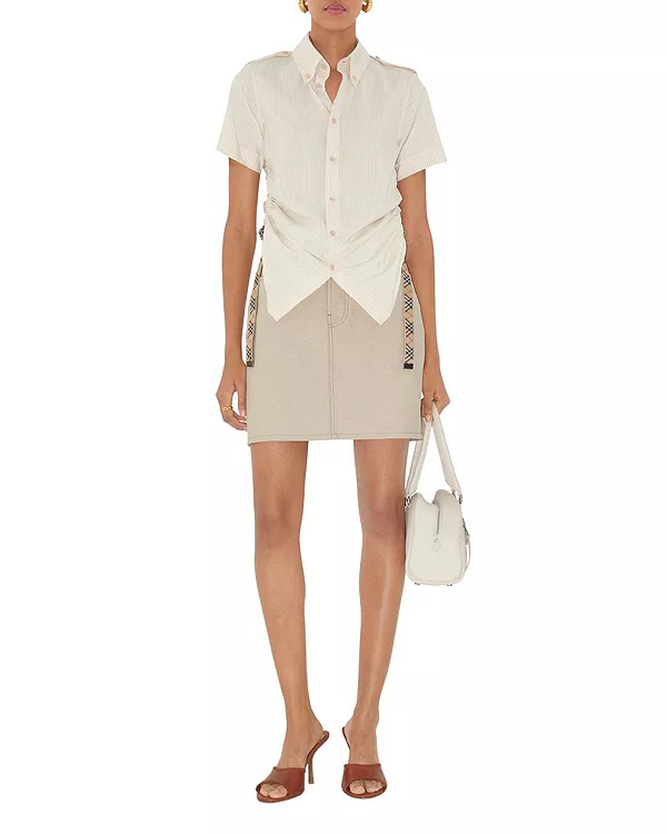 

Шелковая рубашка в полоску приталенного кроя Burberry, бежевый