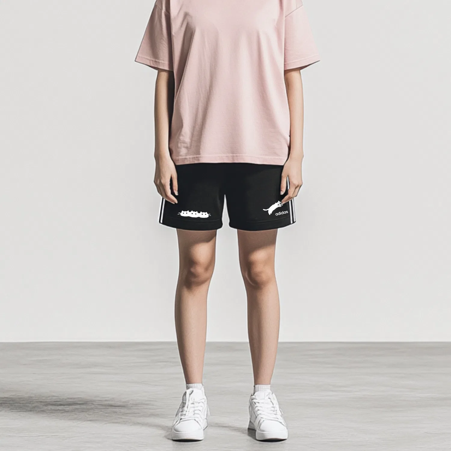 Шорты повседневные с тремя полосками Adidas ESSENTIALS черные — фото 4