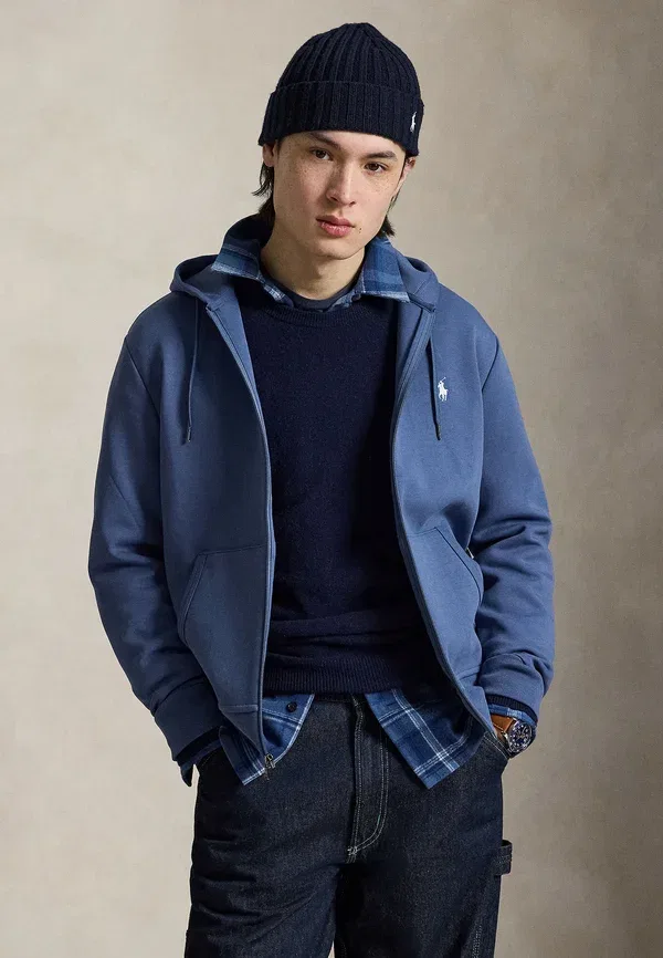 Толстовка с капюшоном на молнии Double Knit Full Zip, Polo Ralph Lauren, землянично-голубой