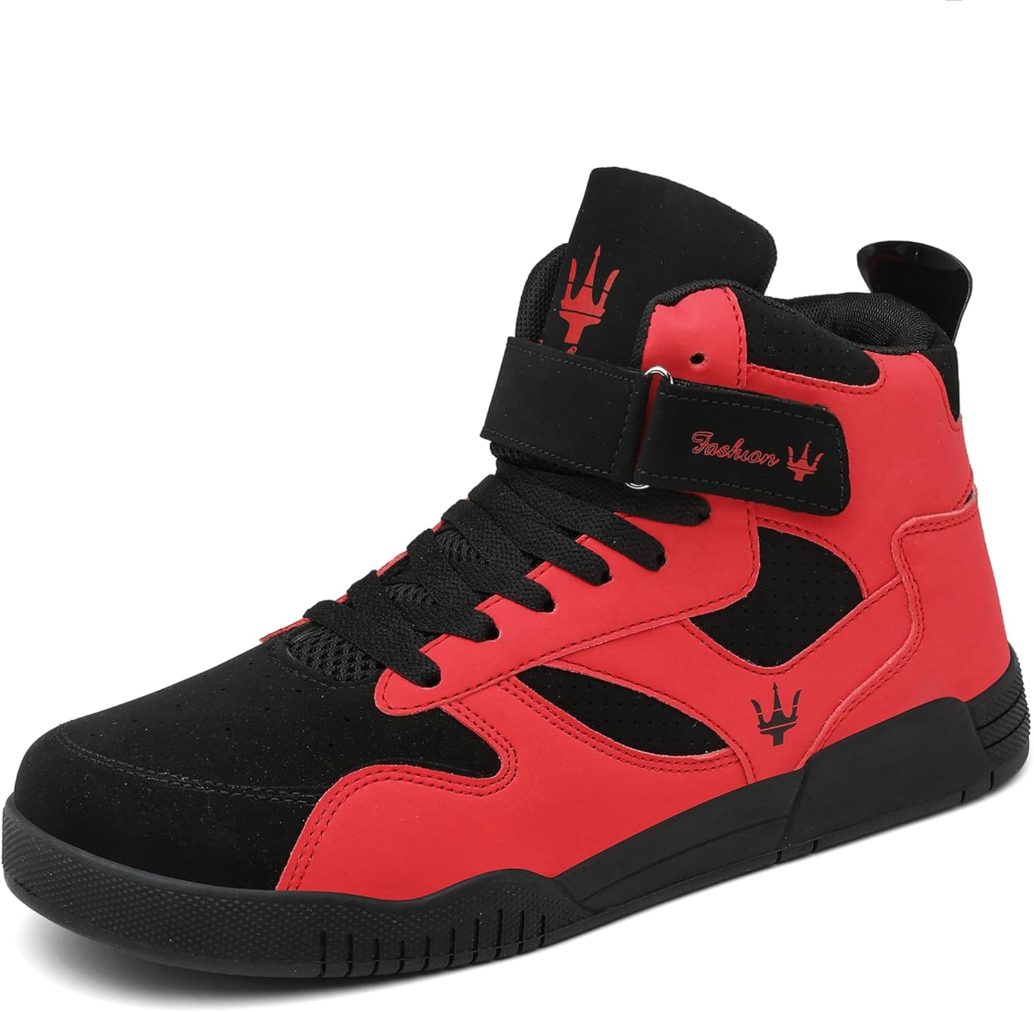 

Мужские модные высокие кеды FZUU из кожи для улицы и спорта, черный/красный