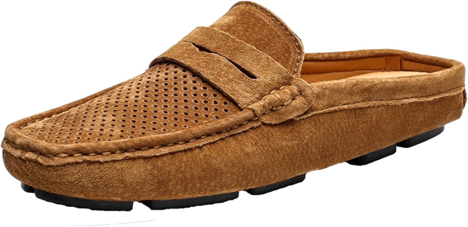 

Мужские слипоны Abborora, тапочки, кожаные лоферы, формальная и повседневная обувь с открытой пяткой, бизнес-кэжуал, мужские обувь, коричневый