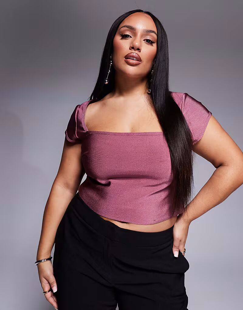

Топ ASOS DESIGN Curve с рукавами-крылышками и квадратным вырезом лилового цвета