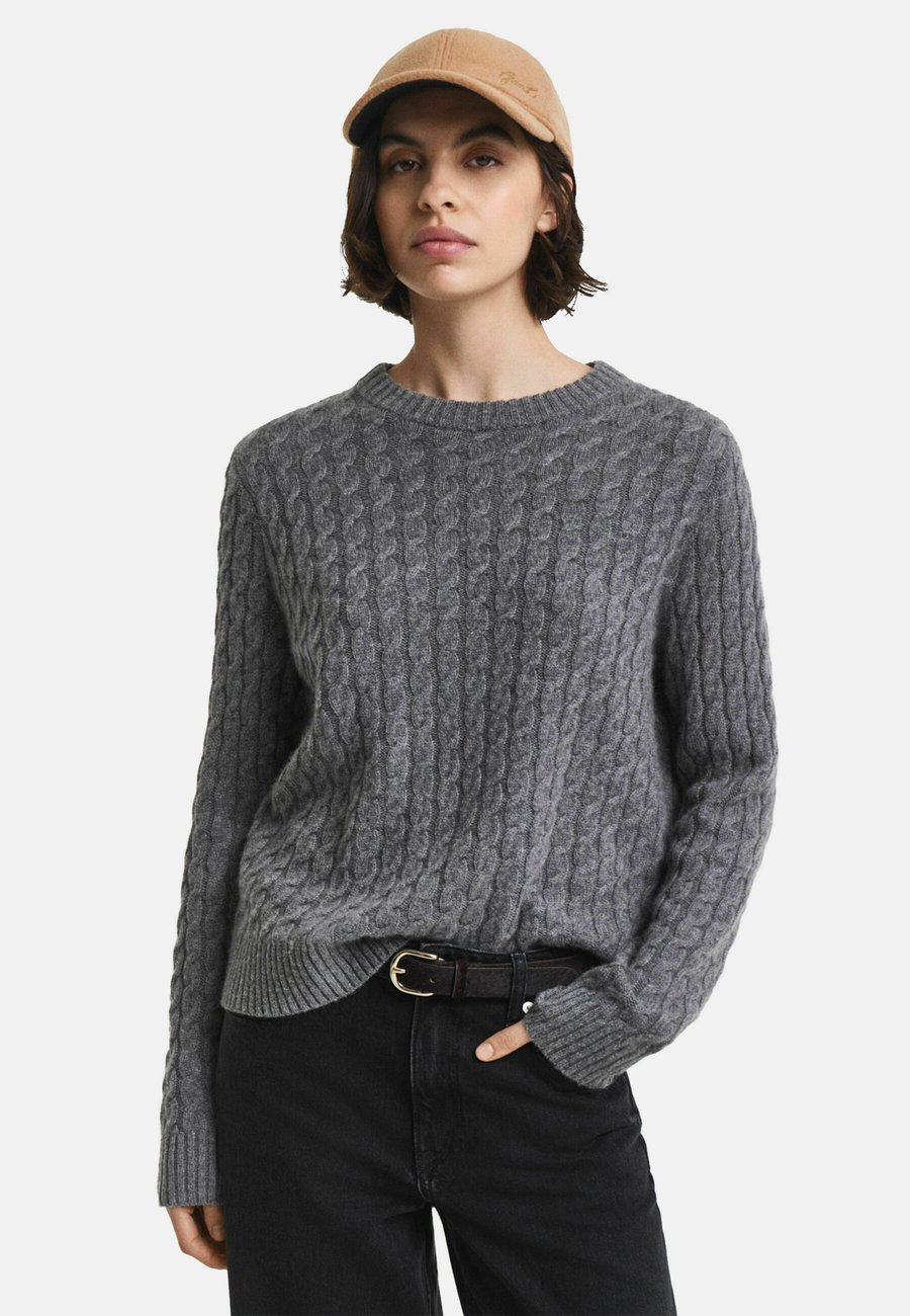 

Джемпер GANT CABLE CREW NECK, Charcoal Melange/Multi-Coloured