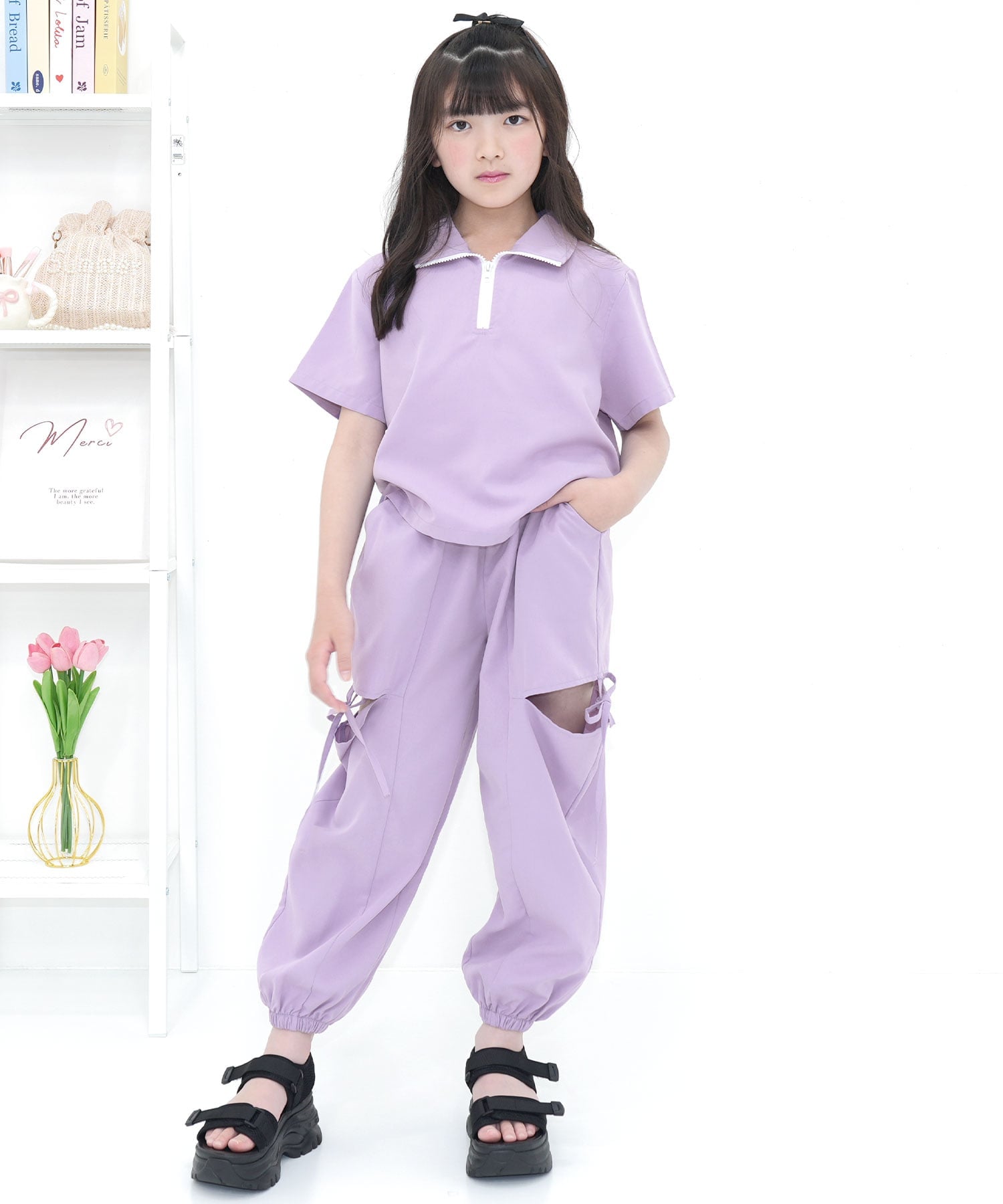 Брюки-карго Bee с лентой и карманами, детская одежда для девочек Bee, Lavender x Cutout — фото 2