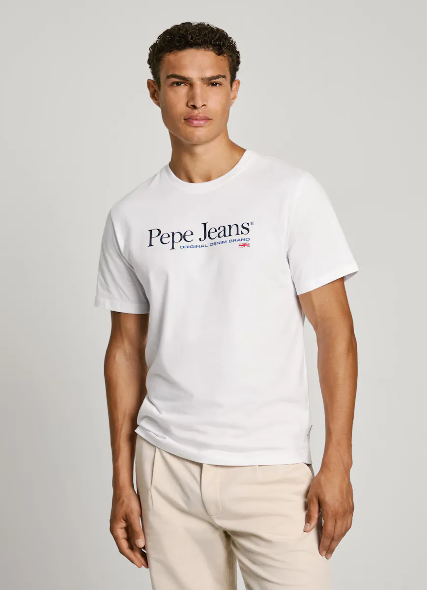 

Мужская футболка с короткими рукавами и принтом логотипа Pepe Jeans, белый
