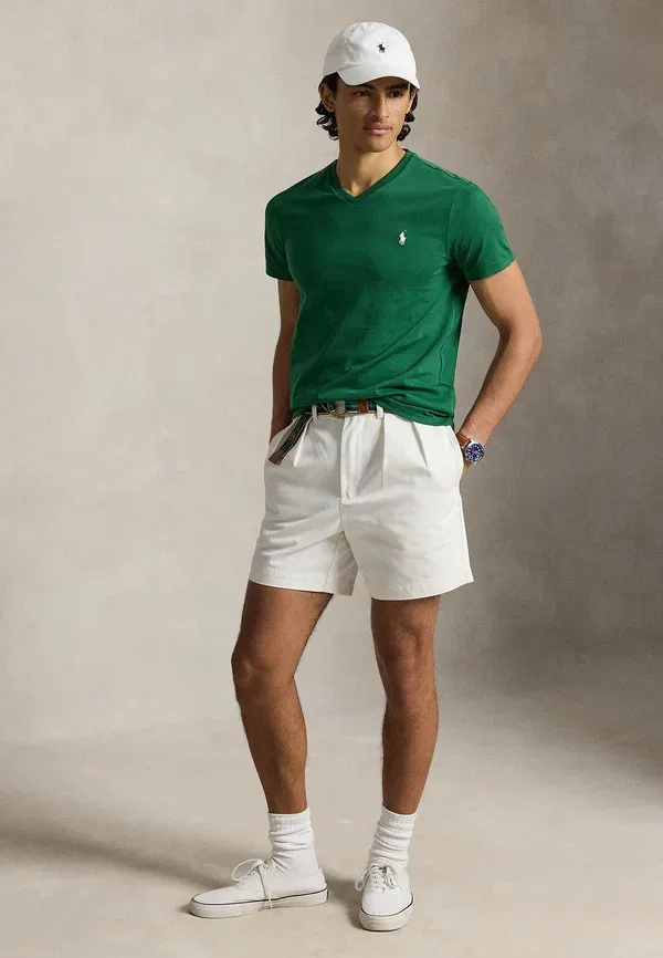 Футболка Polo Ralph Lauren Custom Slim Fit Jersey V-Neck Basic T-Shirt, новый лесной — фото 2