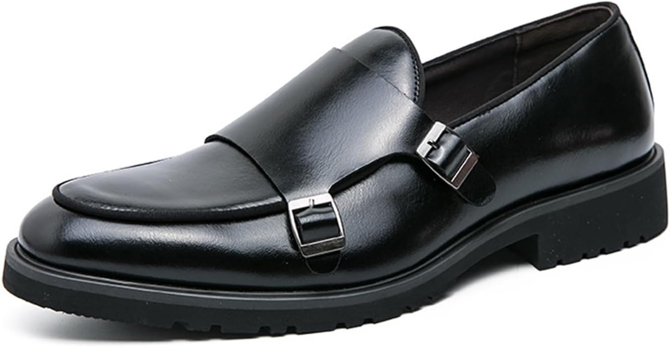 

Мужские кожаные лоферы на платформе с двумя ремешками, модные классические туфли с утолщенной подошвой, деловые и повседневные, удобные лоферы с монеткой для мужчин Generic, черный
