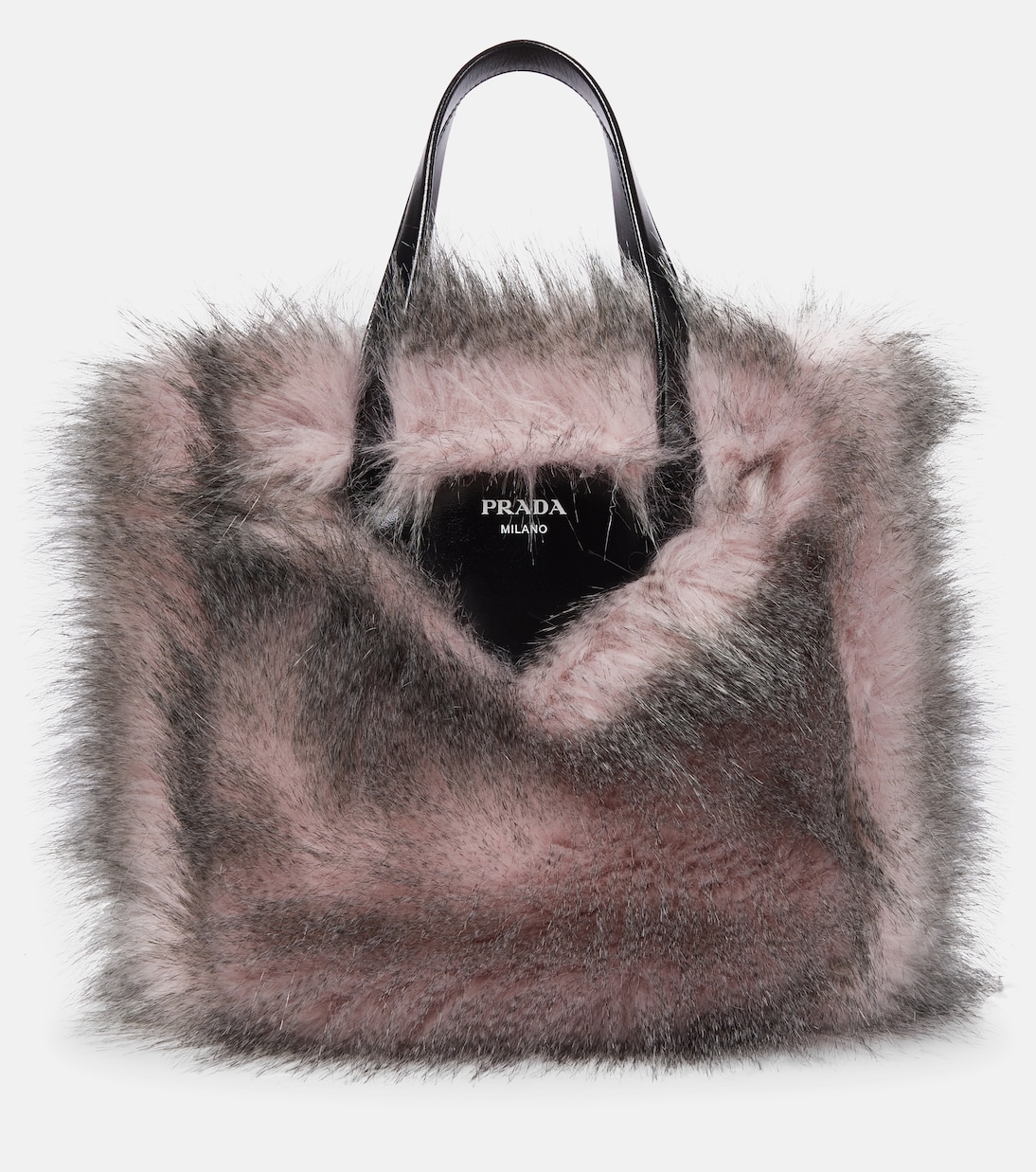 

Сумка-тоут из искусственного меха с кожаной отделкой Prada, Alabastro+Nero