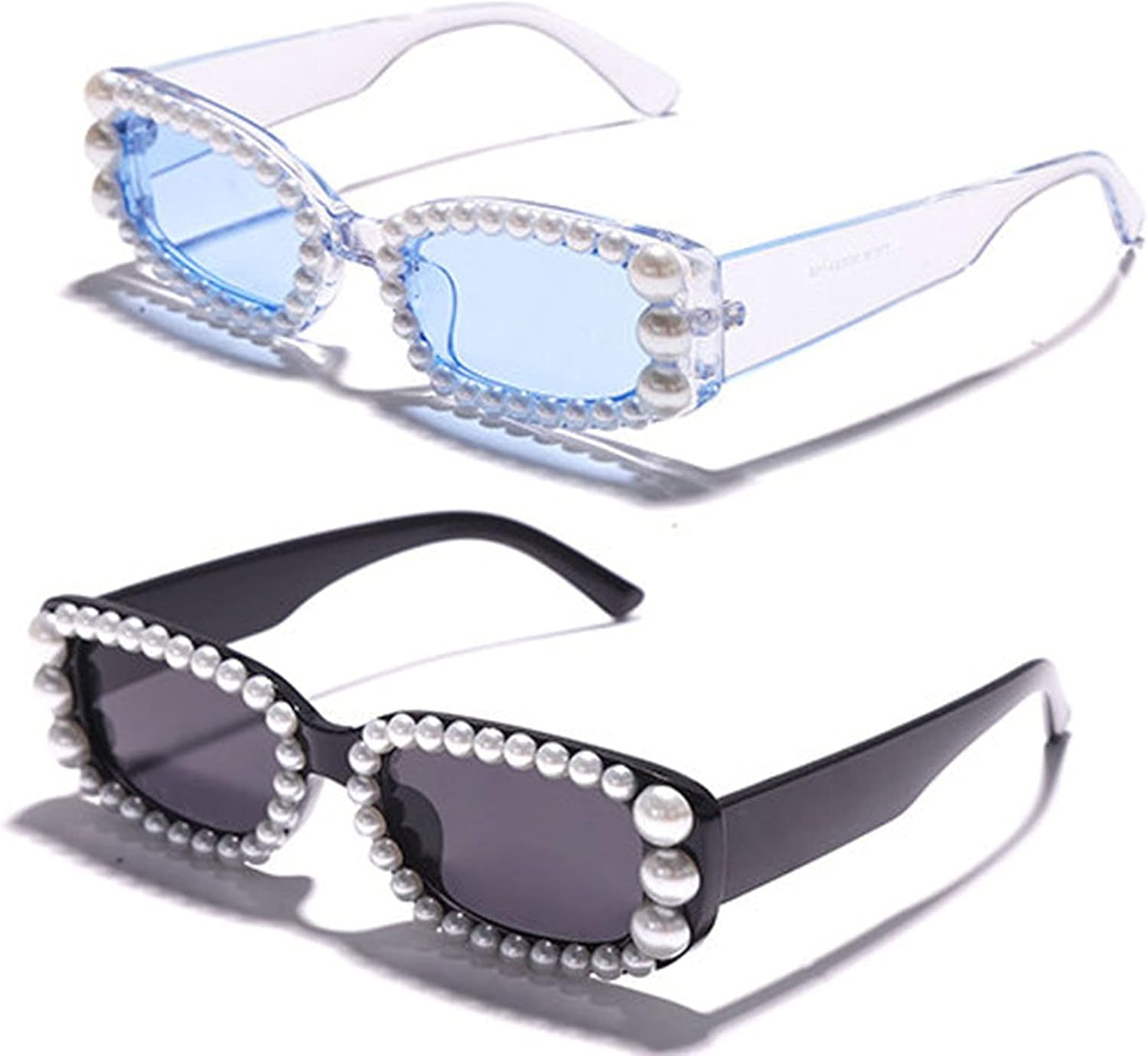 

Солнцезащитные очки Willochra Pearl прямоугольной формы, конфетных цветов, винтажные, ретро, ​​с бриллиантами, узкие, квадратные, со стразами, для вечеринок, с защитой от УФ-излучения UV400, 2pack-black&blue