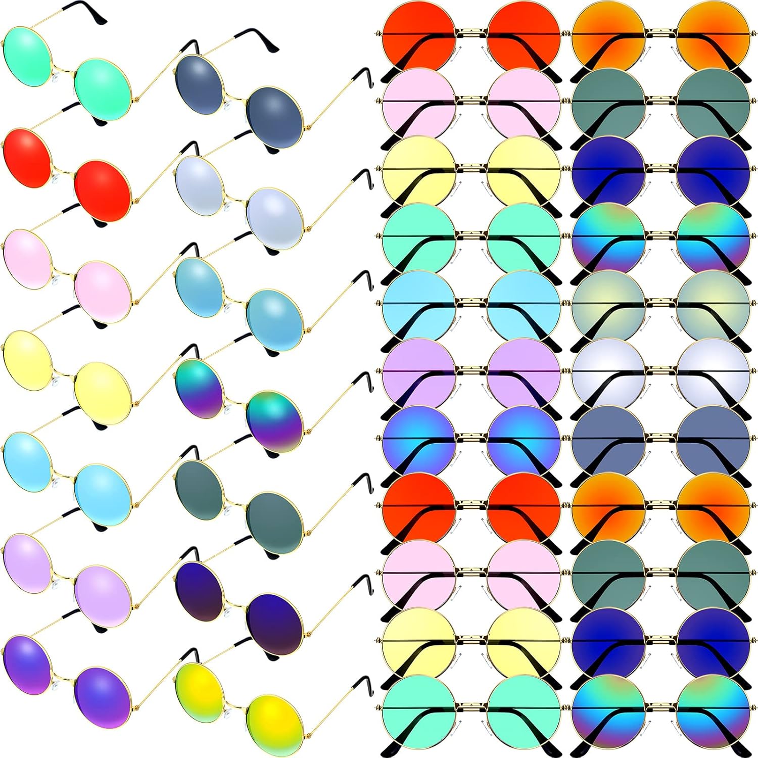 

Geelin 42 пары круглых солнцезащитных очков в стиле хиппи, ретро 70-х, цветные круглые диско-очки, оптом для женщин и мужчин, винтажные, для дня рождения и вечеринки, Bright Color