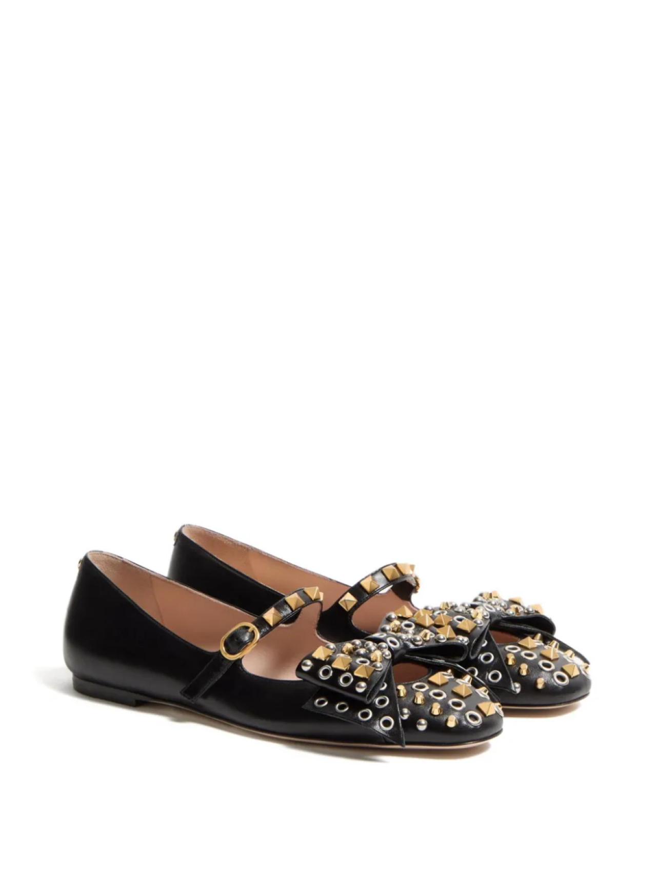 Балетки Valentino Garavani MARY-JANE BOWOW BALLERINA IN KIDSKIN WITH STUDS, черный — фото 2