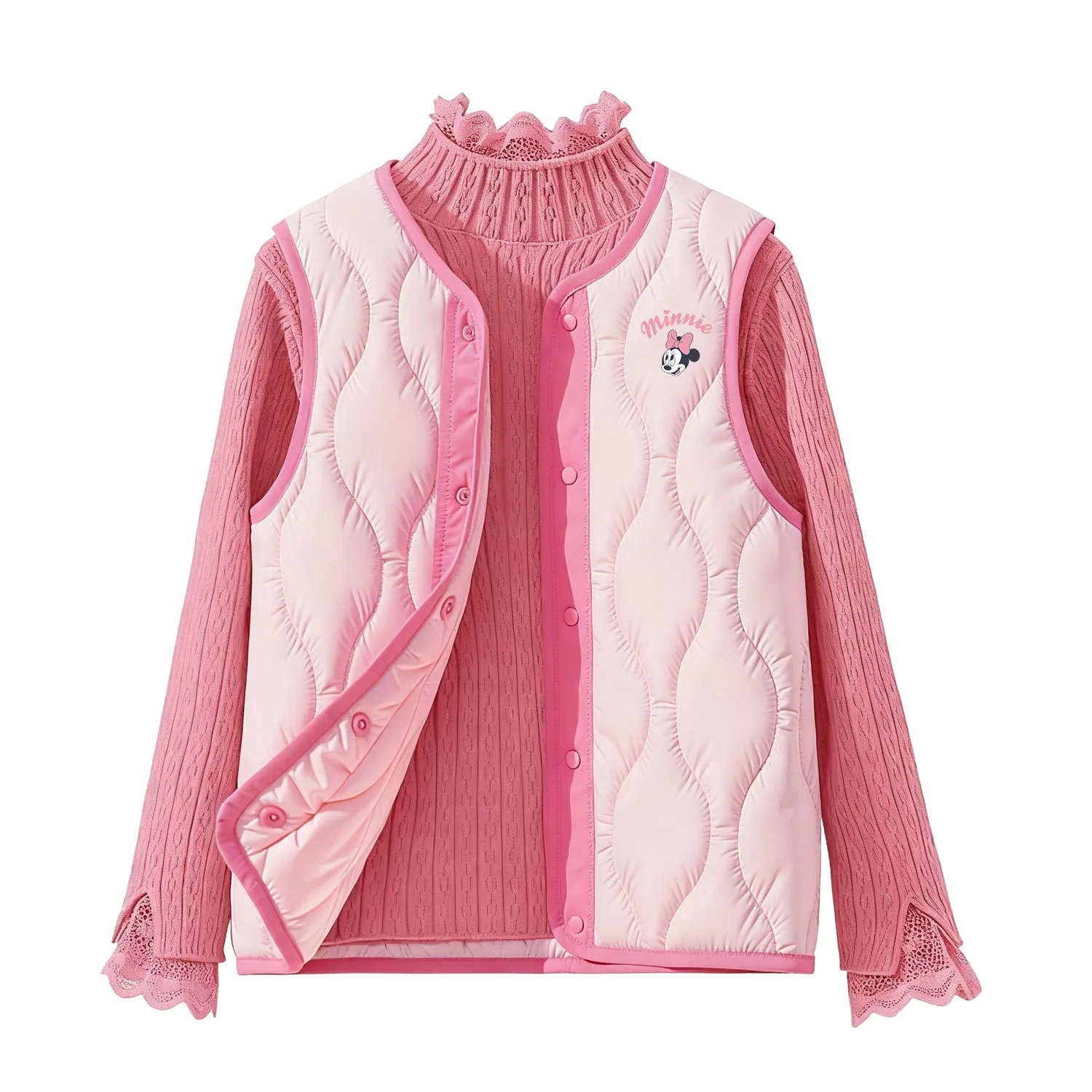 Детский свитер с круглым вырезом Disney, [Thickened Thermal]Silicone Di Lift Eye K Firework Pink+Solid Color Rose Red