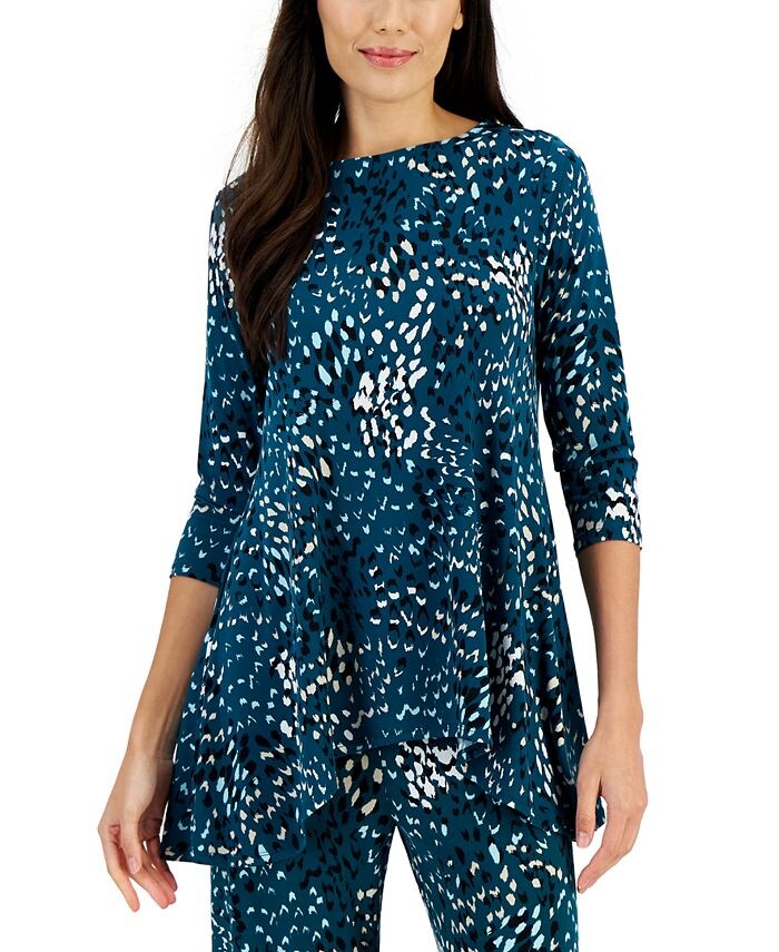 

Длинный топ Petite с рукавами 3/4 с принтом JM Collection, цвет Teal Evergreen