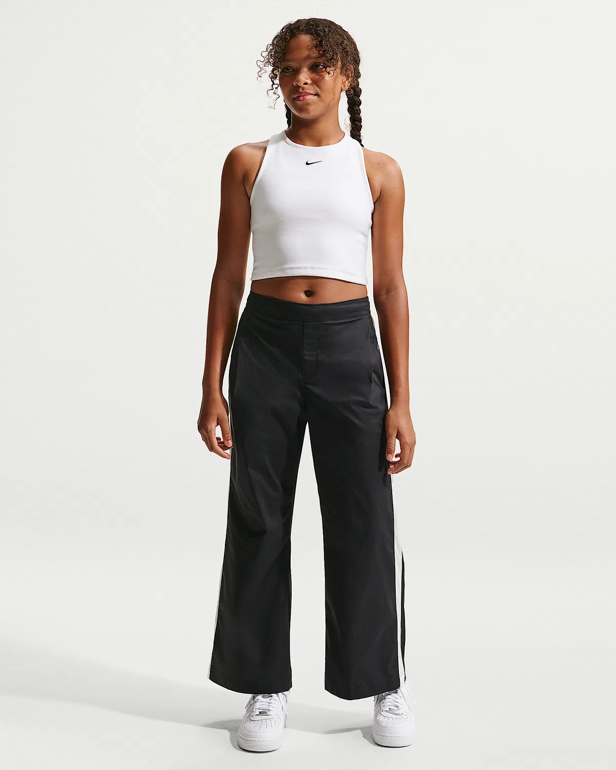 Детские (для девочек) тканые штаны Nike Sportswear Collection, Black/Soft Pearl/Black