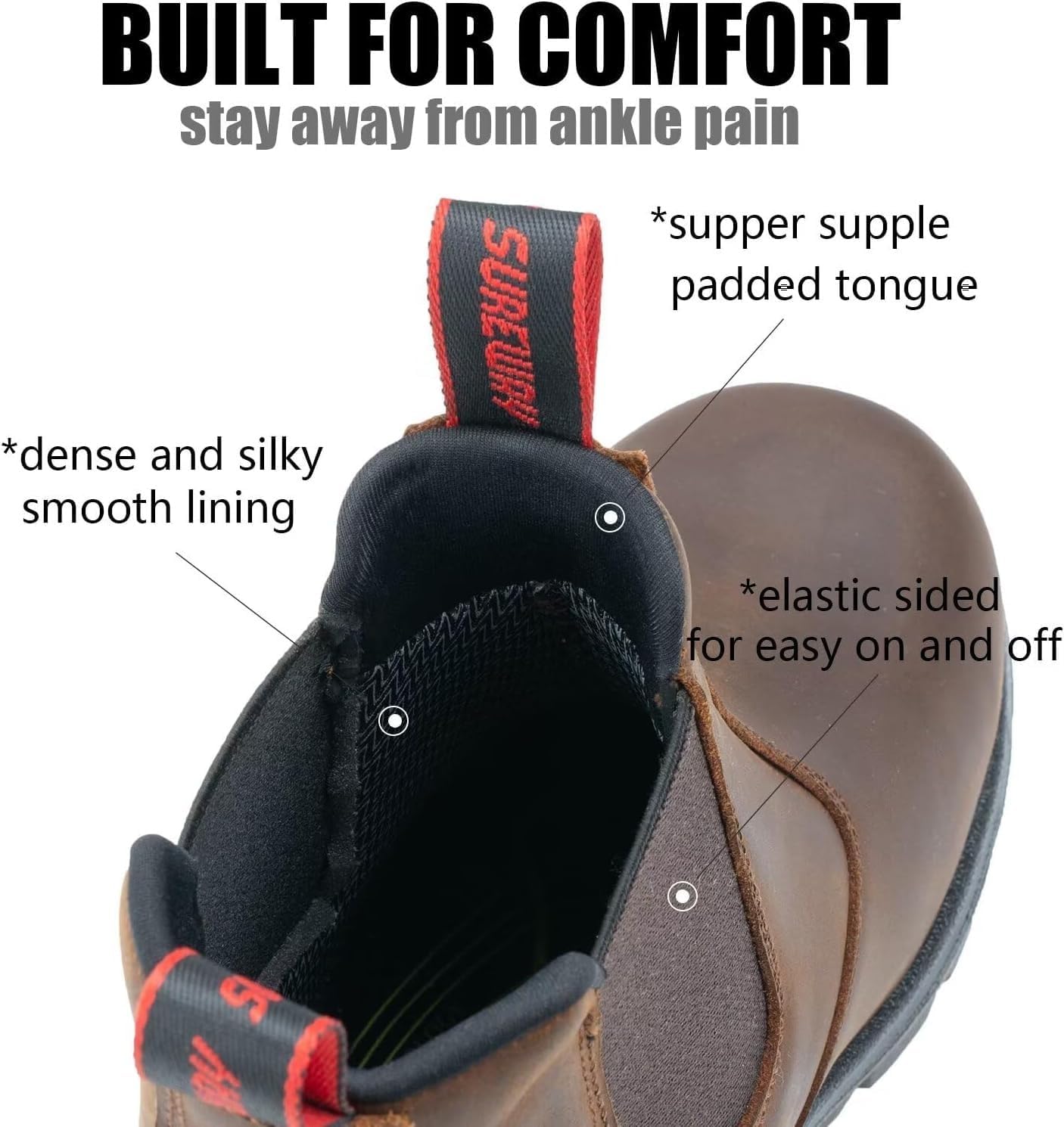 Мужские сапоги SUREWAY Slip-On, из цельной кожи, антистатические, водо- и противоскользящие, для пожарных, механиков, промышленного и строительного использования, коричневый — фото 3