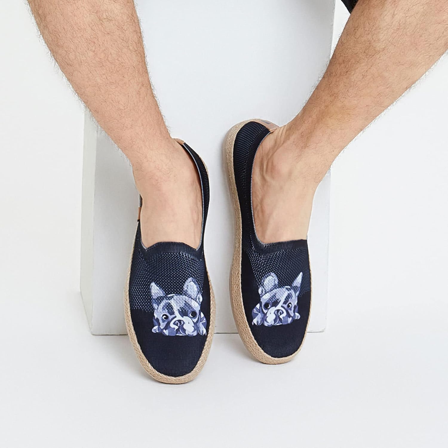 Мужские эспадрильи UIN Slip Ons- легкие прогулочные повседневные лоферы, удобные, с ручной росписью, серия Marbella, Marbellaⅱ-lazy Dog — фото 3