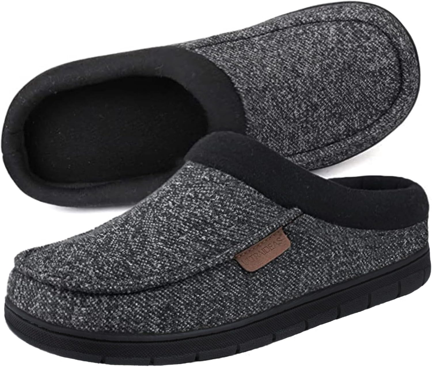 

Мужские теплые пушистые мокасины-сабо ULTRAIDEAS, удобные зимние домашние тапочки для дома и улицы, черный/серый