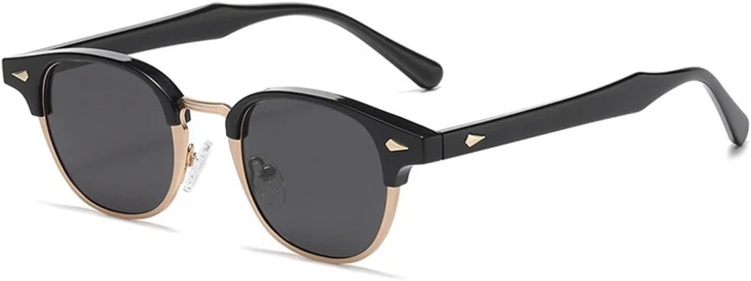 

Ретро-классические полуметаллические овальные женские солнцезащитные очки, модные панк-очки для мужчин с заклепками, солнцезащитные очки UV400 TKKTLLT, Black Golden Gray