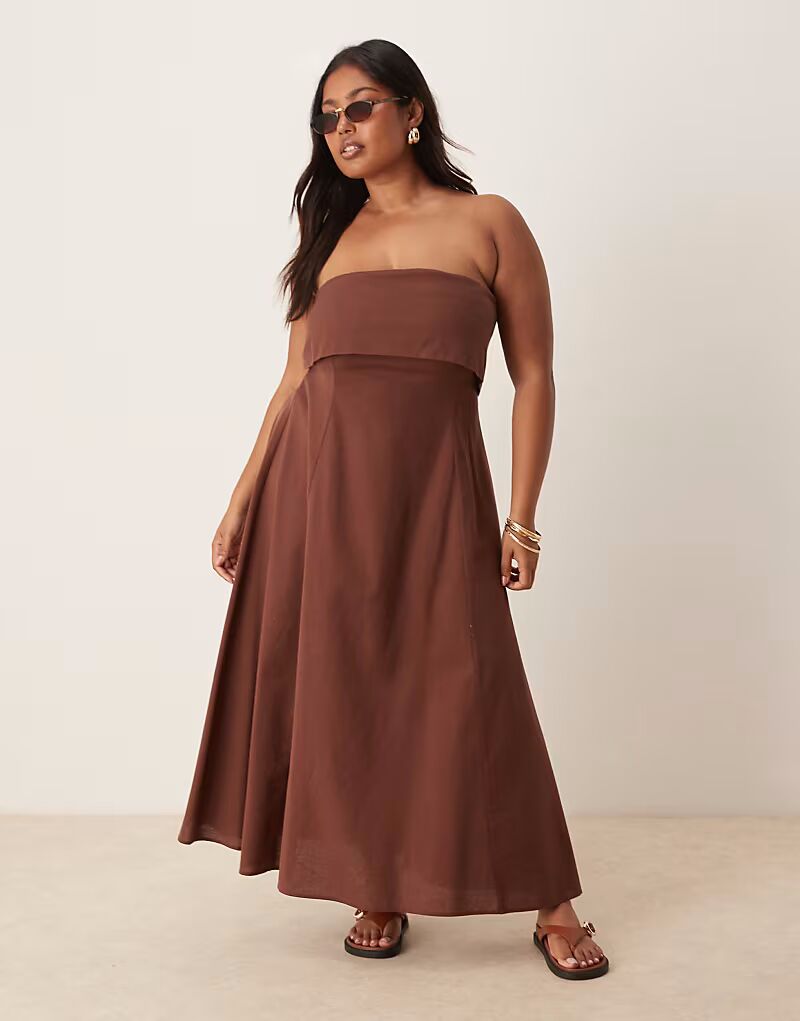 

Платье-бандо миди с защипами ASOS DESIGN Curve шоколадного цвета ASOS Curve