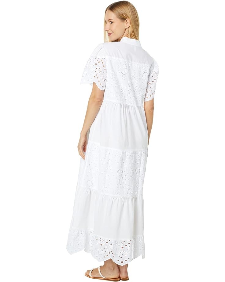 

Платье H Halston Short Sleeve Mix Media Maxi Dress, белый