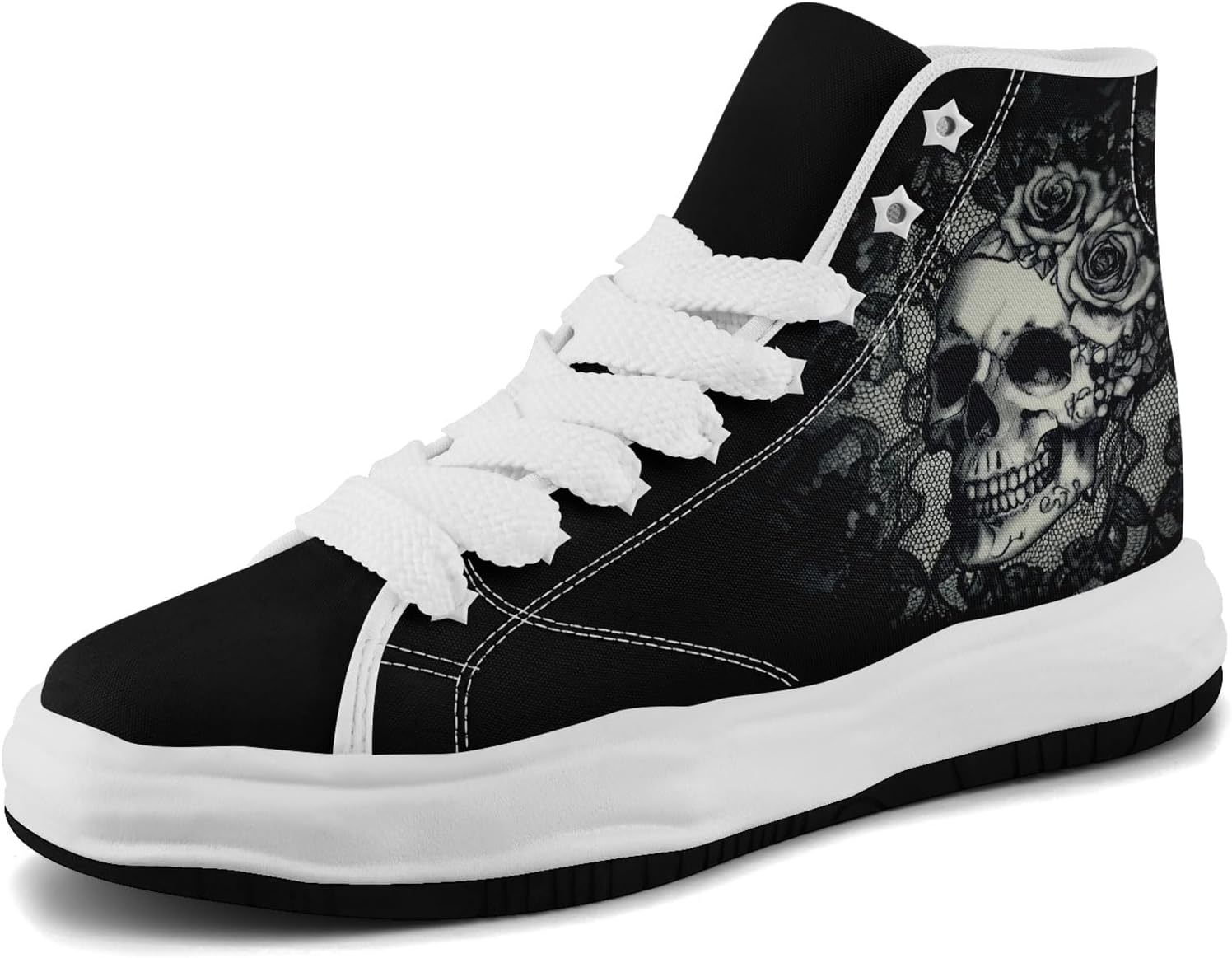 

Высокие кеды из холщовой ткани с черепами для мужчин и женщин, повседневная и комфортная обувь для скейтбординга, готический дизайн, противоскользящие теннисные кроссовки Coolcustomize, черный
